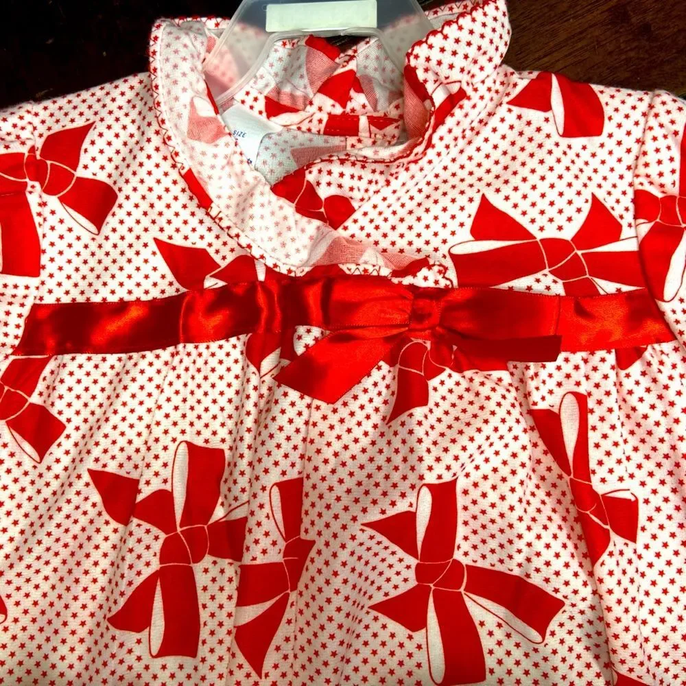 Vintage 1990s Her Majesty Flannel‎ Bow Star Print Nightgown